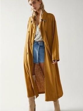 Free People Long Mustard Trench Coat